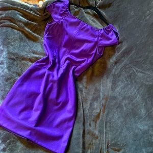 Purple midi dress with gold zipper